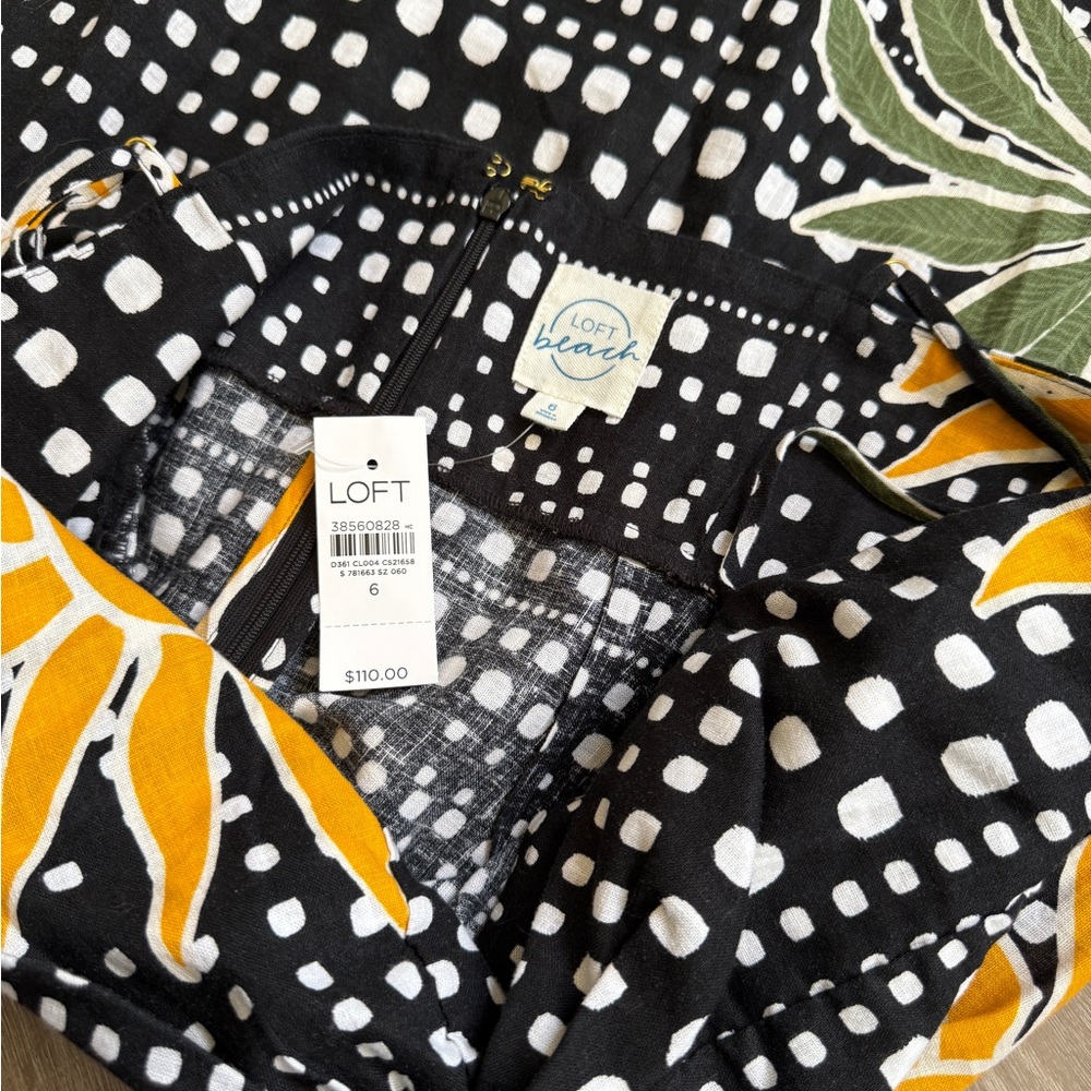 LOFT Black Midi Dress with Yellow Sun & Green Palm Print - Picture 7 of 12